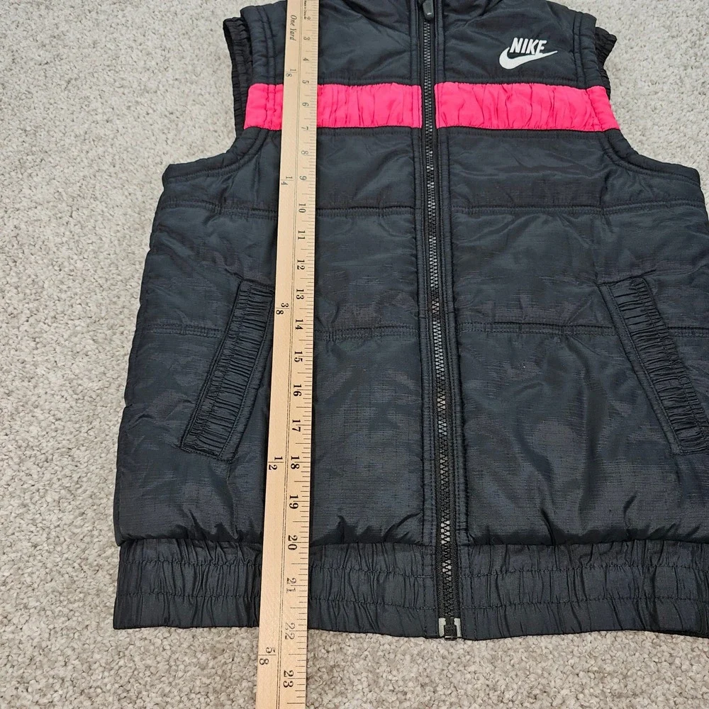 Nike Kids 14‎ Puffer Vest Black Pink Logo Zip Up Padded Sleeveless Jacket